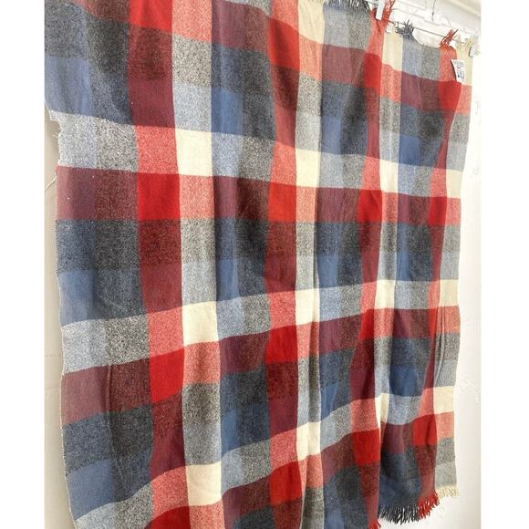 Faribault Woolen Mill Blanket Throw Plaid Fringed Blue Orange Cream FLAWS USA Wo - Picture 3 of 11